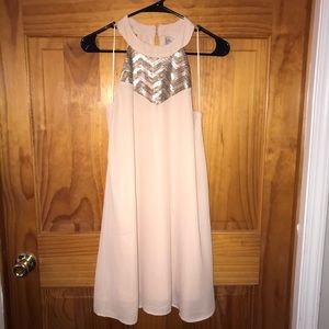 Dusty Pink Sequins Halter Dress